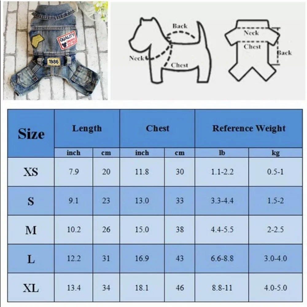 Dog Jacket Cute Dog Denim designer Jumpsuit Jean Cool Coat‎  X Small Denim
